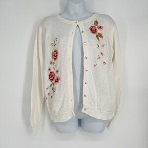 Heirloom Collectible Floral Embroidered Cardigan Long Sleeve Button-Up S‎